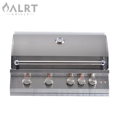 32" Stainless steel barbecue grill with four burners in outdoor kitchen